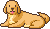 pixel art of golden retriever laying down and wagging tail